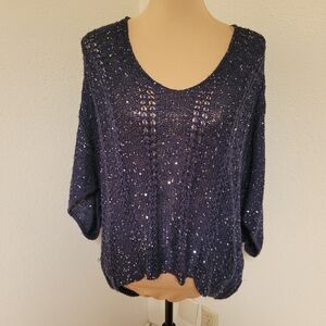 Rock N Roll Cowgirl Navy Sequin Dolman Sleeve Sweater